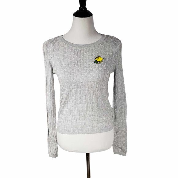 Divided by H&M Jumper Soft Cable Knit Gray Sweater w/ Lemon Applique size SMALL - Picture 1 of 8